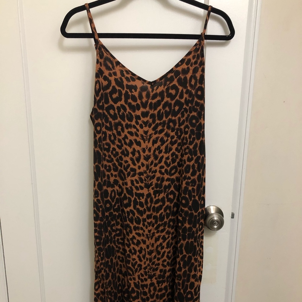 Leopard Print Jersey Slip MIDI Dress